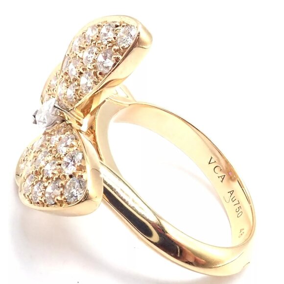 Authentic! Van Cleef & Arpels 18k Yellow Gold Diamond Two Butterfly Ring Cert. - Picture 8 of 10